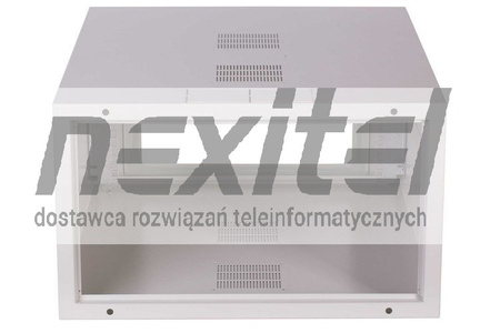 Szara szafa wisząca rack 19" SIMPLE 6UX555X600 IP30 ŚCIANY BOCZNE PEŁNE DRZWI Z SZYBĄ SZARA