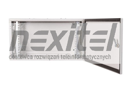 Szara szafa rack wisząca rack 19" 6UX600X400 IP54 ŚCIANY BOCZNE PEŁNE DRZWI PEŁNE WEWNĘTRZNA RAL 7035 