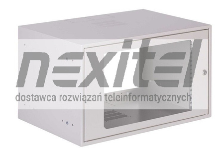 Szara szafa wisząca rack 19" SIMPLE 6UX555X400 IP30 ŚCIANY BOCZNE PEŁNE DRZWI Z SZYBĄ SZARA