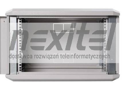 Szara szafa rack wisząca rack 19" 6UX600X600 IP30 ŚCIANY BOCZNE OTWIERANE DRZWI PEŁNE RAL 7035