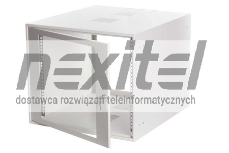 Szara szafa wisząca rack 19" SIMPLE 9UX555X600 IP30 ŚCIANY BOCZNE PEŁNE DRZWI Z SZYBĄ RAL 7035 SZARA