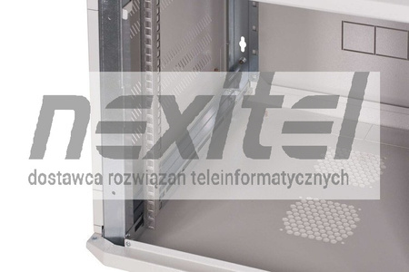 Szara szafa wisząca rack 19" DWUCZĘŚCIOWA 9UX600X600 IP30 ŚCIANY BOCZNE OTWIERANE DRZWI Z SZYBĄ RAL 7035