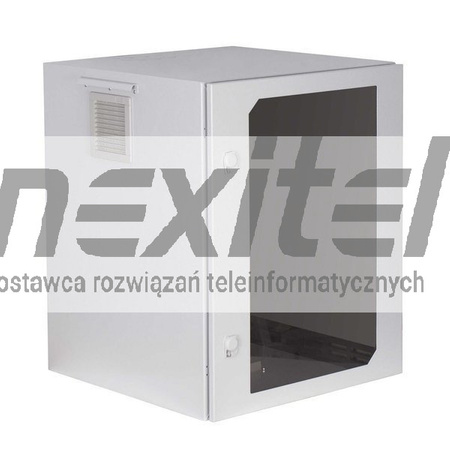 Szara szafa wisząca rack 19" 12UX600X400 MM IP54 ŚCIANY BOCZNE PEŁNE DRZWI Z SZYBĄ ZEWNĘTRZNA