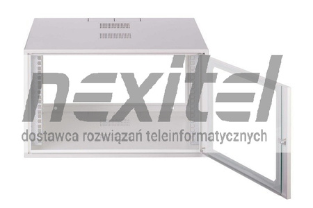 Szara szafa wisząca rack 19" SIMPLE 6UX555X600 IP30 ŚCIANY BOCZNE PEŁNE DRZWI Z SZYBĄ SZARA