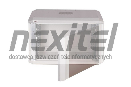 Szara szafa wisząca rack 19"  DWUCZĘŚCIOWA 6UX600X600 IP30 ŚCIANY BOCZNE OTWIERANE DRZWI Z SZYBĄ RAL 7035