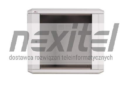 Szara szafa wisząca rack 19" DWUCZĘŚCIOWA 9UX600X600 IP30 ŚCIANY BOCZNE OTWIERANE DRZWI Z SZYBĄ RAL 7035