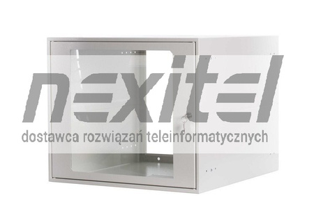 Szara szafa wisząca rack 19" SIMPLE 9UX555X600 IP30 ŚCIANY BOCZNE PEŁNE DRZWI Z SZYBĄ RAL 7035 SZARA
