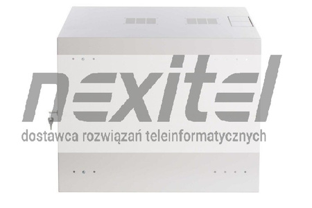 Szara szafa wisząca rack 19" SIMPLE 9UX555X600 IP30 ŚCIANY BOCZNE PEŁNE DRZWI Z SZYBĄ RAL 7035 SZARA