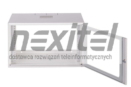 Szara szafa wisząca rack 19" SIMPLE 6UX555X400 IP30 ŚCIANY BOCZNE PEŁNE DRZWI Z SZYBĄ SZARA