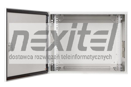 Szara szafa wisząca rack 19" 9UX600X600 IP54 ŚCIANY BOCZNE PEŁNE DRZWI PEŁNE WEWNĘTRZNA RAL 7035 SZARY