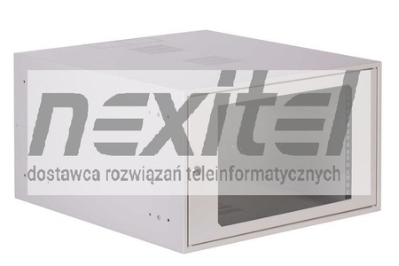 Szara szafa wisząca rack 19" SIMPLE 6UX555X600 IP30 ŚCIANY BOCZNE PEŁNE DRZWI Z SZYBĄ SZARA