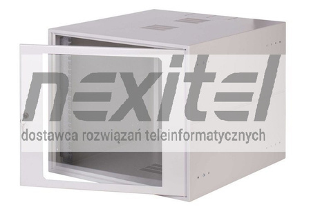 Szara szafa wisząca rack 19" SIMPLE 9UX555X600 IP30 ŚCIANY BOCZNE PEŁNE DRZWI Z SZYBĄ RAL 7035 SZARA