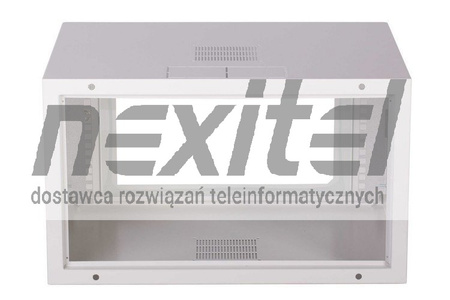 Szara szafa wisząca rack 19" SIMPLE 6UX555X400 IP30 ŚCIANY BOCZNE PEŁNE DRZWI Z SZYBĄ SZARA