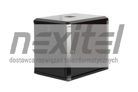 Czarna szafa wisząca rack 19"  DWUCZĘŚCIOWA 9UX600X400 IP30 ŚCIANY BOCZNE OTWIERANE DRZWI PEŁNE RAL 9005 CZARNY