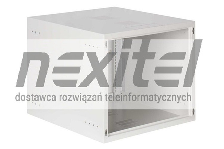 Szara szafa wisząca rack 19" SIMPLE 9UX555X600 IP30 ŚCIANY BOCZNE PEŁNE DRZWI Z SZYBĄ RAL 7035 SZARA
