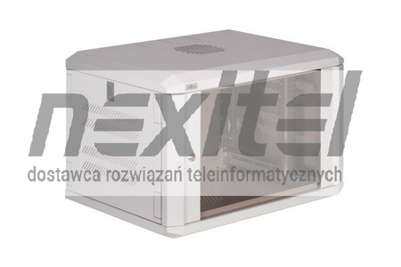 Szara szafa wisząca rack 19" DWUCZĘŚCIOWA 6UX600X400 IP30 ŚCIANY BOCZNE OTWIERANE DRZWI Z SZYBĄ SZARA