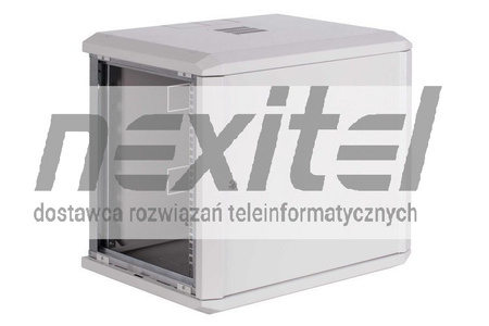 Szara szafa wisząca rack 19"  9UX600X600 IP30 ŚCIANY BOCZNE OTWIERANE DRZWI PEŁNE RAL 7035 SZARY