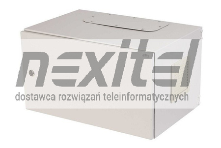 Szara szafa rack wisząca rack 19" 6UX600X400 IP54 ŚCIANY BOCZNE PEŁNE DRZWI PEŁNE WEWNĘTRZNA RAL 7035 