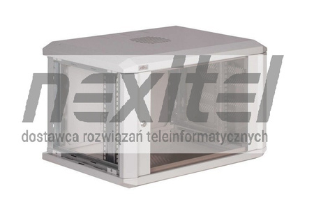 Szara szafa wisząca rack 19"  DWUCZĘŚCIOWA 6UX600X600 IP30 ŚCIANY BOCZNE OTWIERANE DRZWI Z SZYBĄ RAL 7035