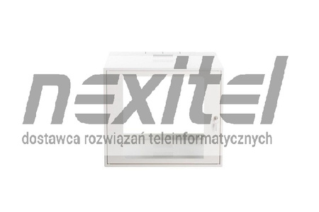 Szara szafa wisząca rack 19" SIMPLE 9UX555X600 IP30 ŚCIANY BOCZNE PEŁNE DRZWI Z SZYBĄ RAL 7035 SZARA