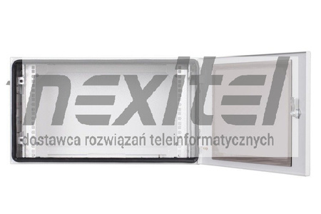 Szara szafa rack wisząca rack 19" 6UX600X400 IP54 ŚCIANY BOCZNE PEŁNE DRZWI Z SZYBĄ ZEWNĘTRZNA SZARA