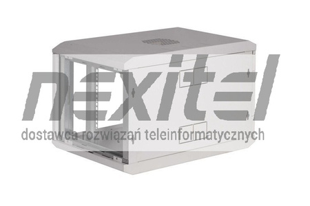 Szara szafa wisząca rack 19" 6UX600X400 IP30 ŚCIANY BOCZNE OTWIERANE DRZWI Z SZYBĄ RAL 7035