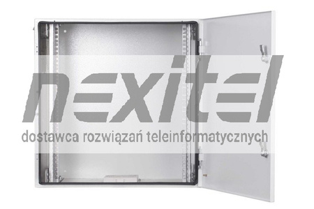 Szara szafa wisząca rack 19" 12UX600X600 IP54 ŚCIANY BOCZNE PEŁNE DRZWI PEŁNE ZEWNĘTRZNA