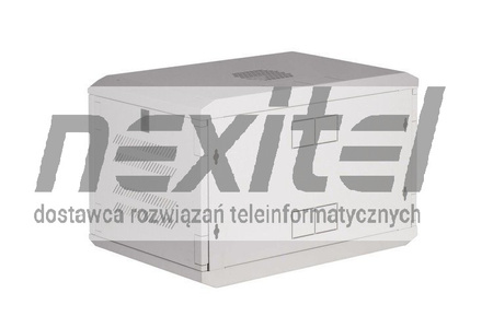 Szara szafa wisząca rack 19"  DWUCZĘŚCIOWA 6UX600X600 IP30 ŚCIANY BOCZNE OTWIERANE DRZWI Z SZYBĄ RAL 7035