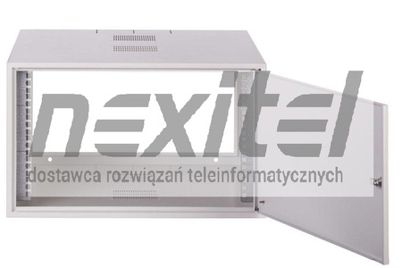 Szara szafa wisząca rack 19"SIMPLE 6UX555X600 IP30 ŚCIANY BOCZNE PEŁNE DRZWI PEŁNE RAL 7035
