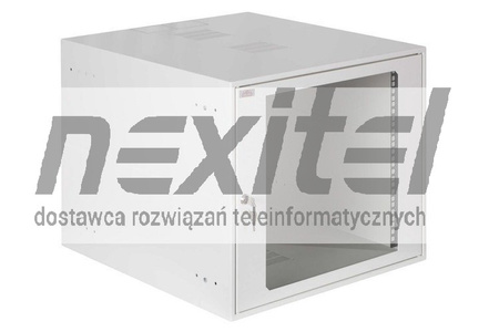 Szara szafa wisząca rack 19" SIMPLE 9UX555X600 IP30 ŚCIANY BOCZNE PEŁNE DRZWI Z SZYBĄ RAL 7035 SZARA
