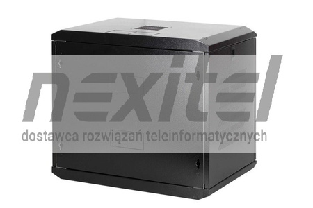 Czarna szafa wisząca rack 19"  DWUCZĘŚCIOWA 9UX600X400 IP30 ŚCIANY BOCZNE OTWIERANE DRZWI PEŁNE RAL 9005 CZARNY