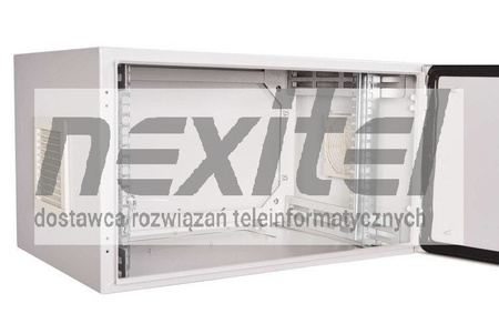 Szara szafa rack wisząca rack 19" 6UX600X400 IP54 ŚCIANY BOCZNE PEŁNE DRZWI PEŁNE WEWNĘTRZNA RAL 7035 