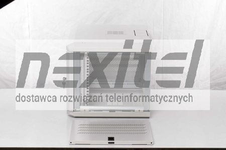 Szara szafa rack wisząca rack 19" 6UX600X600 IP30 ŚCIANY BOCZNE OTWIERANE DRZWI PEŁNE RAL 7035