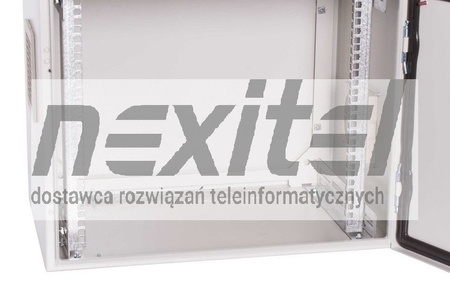 Szara szafa wisząca rack 19" 9UX600X600 IP54 ŚCIANY BOCZNE PEŁNE DRZWI PEŁNE WEWNĘTRZNA RAL 7035 SZARY