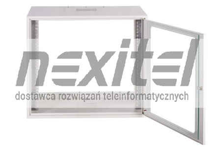 Szara szafa wisząca rack 19" SIMPLE 9UX555X400 IP30 ŚCIANY BOCZNE PEŁNE DRZWI Z SZYBĄ SZARA