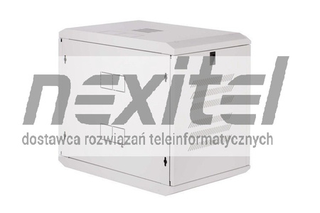 Szara szafa wisząca rack 19"  9UX600X600 IP30 ŚCIANY BOCZNE OTWIERANE DRZWI PEŁNE RAL 7035 SZARY