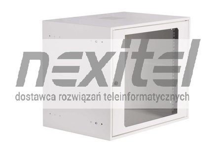 Szara szafa wisząca rack 19" SIMPLE 9UX555X400 IP30 ŚCIANY BOCZNE PEŁNE DRZWI Z SZYBĄ SZARA