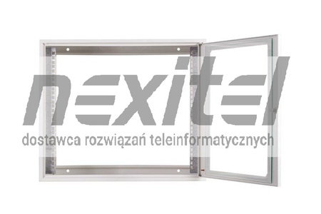 Szara szafa wisząca rack 19" SIMPLE 9UX555X400 IP30 ŚCIANY BOCZNE PEŁNE DRZWI Z SZYBĄ SZARA