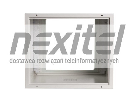 Szara szafa wisząca rack 19" SIMPLE 9UX555X600 IP30 ŚCIANY BOCZNE PEŁNE DRZWI Z SZYBĄ RAL 7035 SZARA