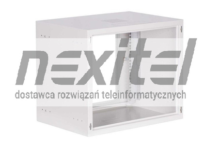 Szara szafa wisząca rack 19" SIMPLE 9UX555X400 IP30 ŚCIANY BOCZNE PEŁNE DRZWI Z SZYBĄ SZARA