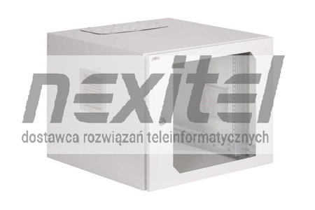 Szara szafa wisząca rack 19" 9UX600X600 IP54 ŚCIANY BOCZNE PEŁNE DRZWI Z SZYBĄ ZEWNĘTRZNA RAL 7035 SZARA