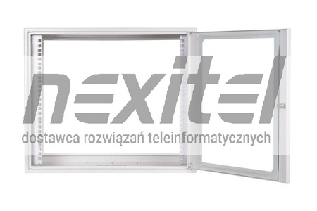 Szara szafa wisząca rack 19" SIMPLE 9UX555X400 IP30 ŚCIANY BOCZNE PEŁNE DRZWI Z SZYBĄ SZARA