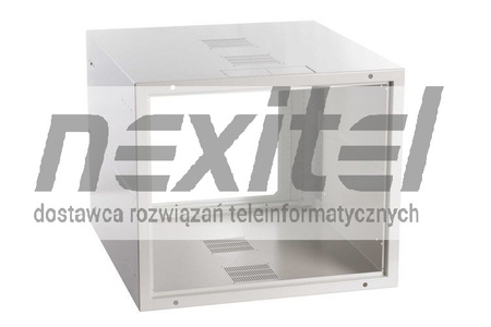 Szara szafa wisząca rack 19" SIMPLE 9UX555X600 IP30 ŚCIANY BOCZNE PEŁNE DRZWI Z SZYBĄ RAL 7035 SZARA