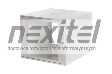 Szara szafa wisząca rack 19" SIMPLE 9UX555X600 IP30 ŚCIANY BOCZNE PEŁNE DRZWI Z SZYBĄ RAL 7035 SZARA