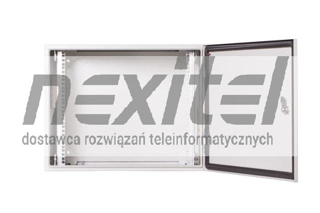 Szara szafa wisząca rack 19" 9UX600X600 IP54 ŚCIANY BOCZNE PEŁNE DRZWI PEŁNE WEWNĘTRZNA RAL 7035 SZARY