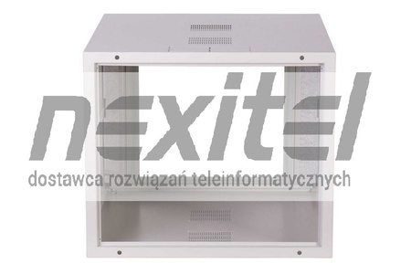 Szara szafa wisząca rack 19" SIMPLE 9UX555X600 IP30 ŚCIANY BOCZNE PEŁNE DRZWI Z SZYBĄ RAL 7035 SZARA
