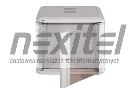 Szara szafa wisząca rack 19" DWUCZĘŚCIOWA 9UX600X600 IP30 ŚCIANY BOCZNE OTWIERANE DRZWI Z SZYBĄ RAL 7035