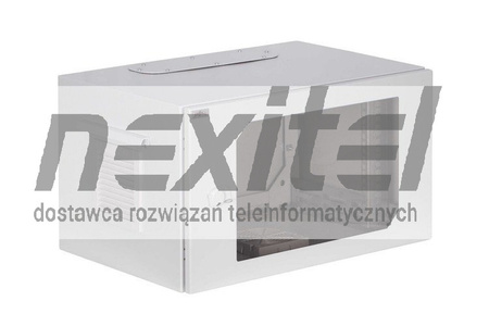 Szara szafa rack wisząca rack 19" 6UX600X400 IP54 ŚCIANY BOCZNE PEŁNE DRZWI Z SZYBĄ ZEWNĘTRZNA SZARA
