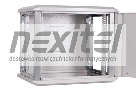 Szara szafa wisząca rack 19"  9UX600X600 IP30 ŚCIANY BOCZNE OTWIERANE DRZWI PEŁNE RAL 7035 SZARY