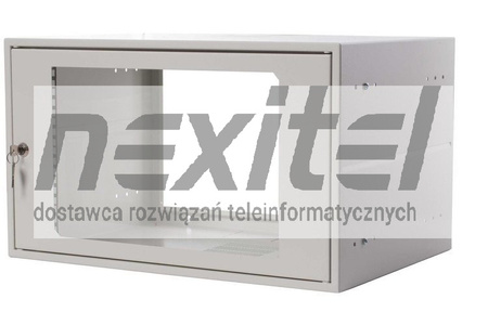Szara szafa wisząca rack 19" SIMPLE 6UX555X400 IP30 ŚCIANY BOCZNE PEŁNE DRZWI Z SZYBĄ SZARA